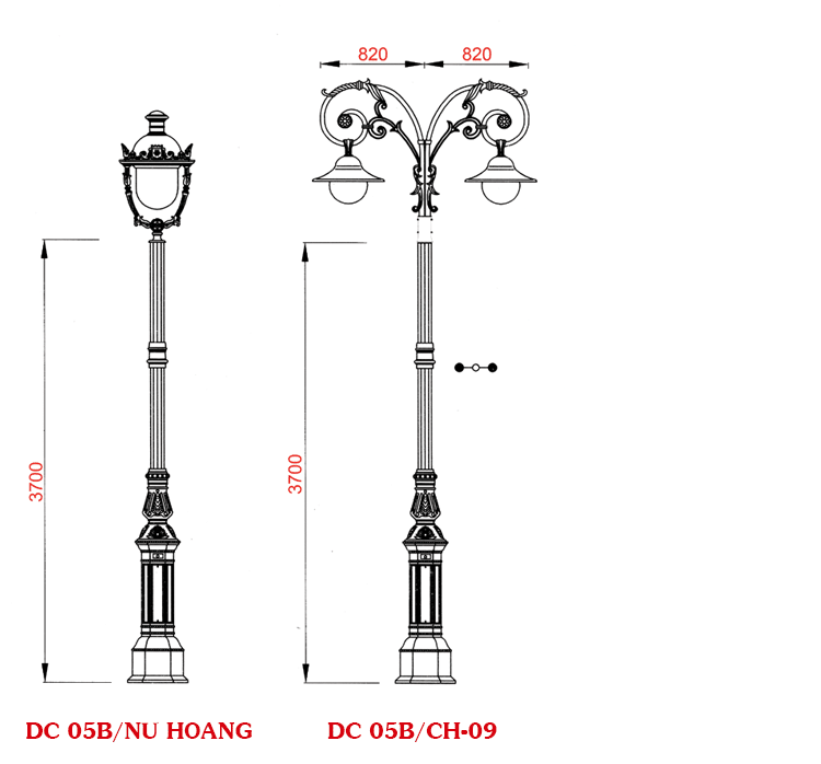 Chi tiết và cấu tạo cột đèn DC05B