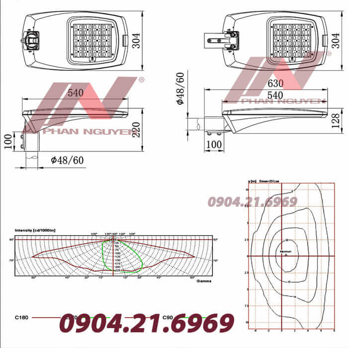 Thông số kích thước kỹ thuật đèn đường led PNL 11