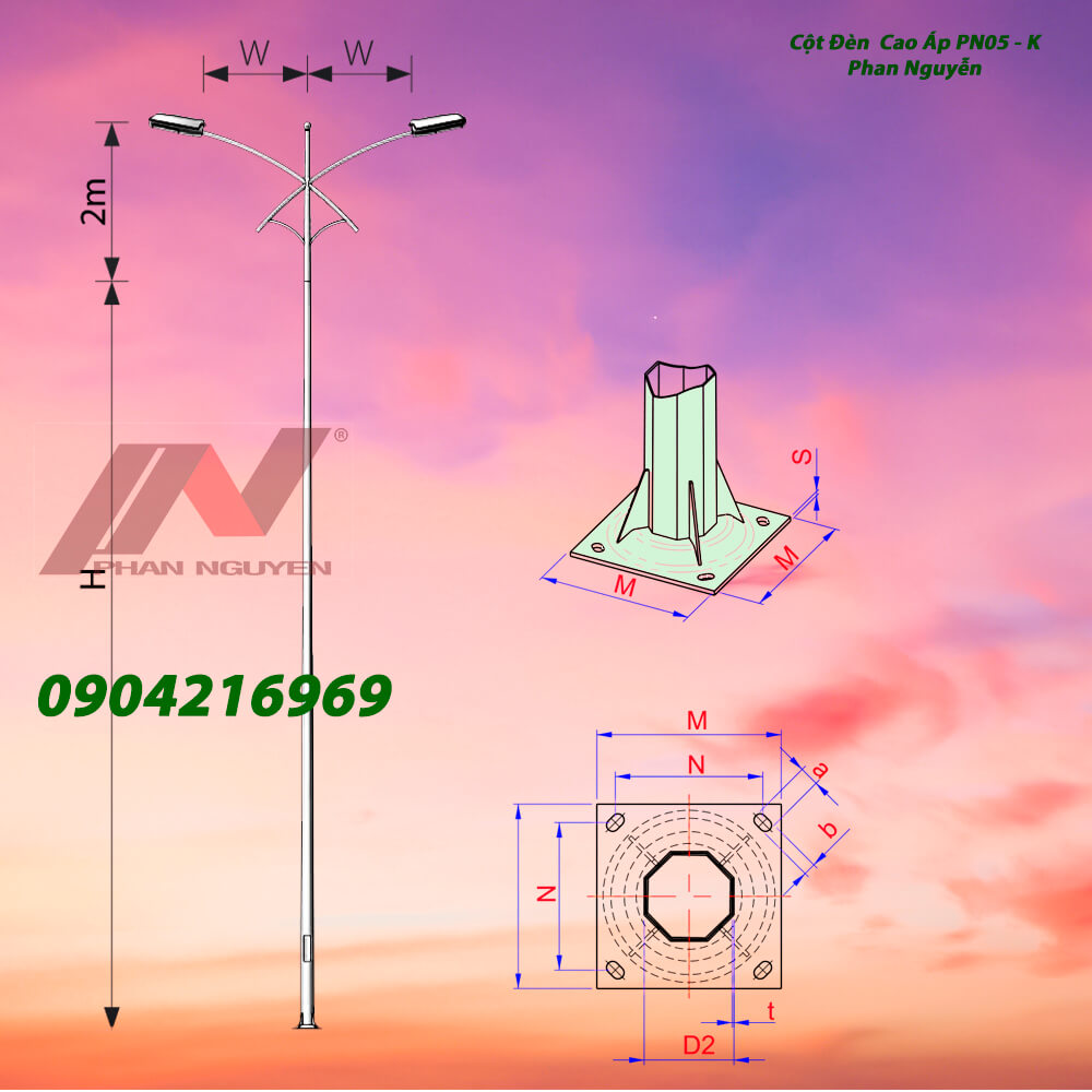 cột đèn bát giác rời cần 10m 