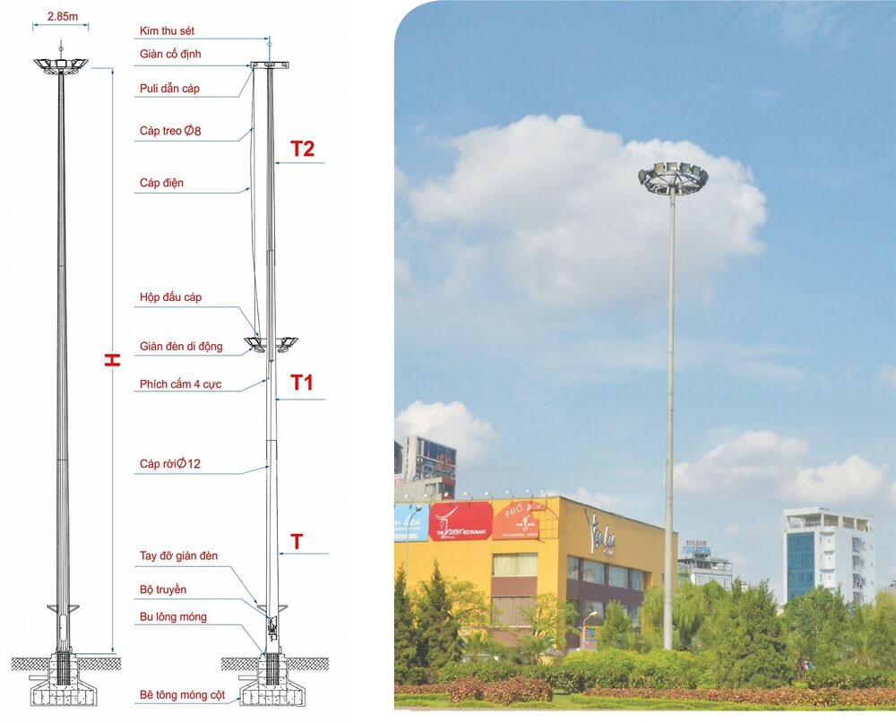 Thông tin về cột đèn giàn đèn nâng hạ DG25B.