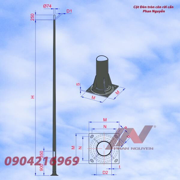 Cột đèn cao áp tròn côn rời cần cao 6m TC6-78