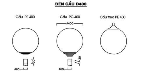 Thông số kỹ thuật đèn sân vườn D400 PE