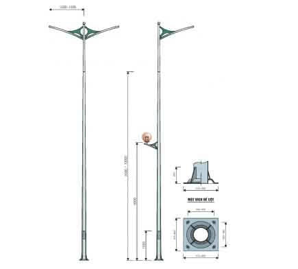 Cột đèn cao áp tròn côn rời cần 7m TC7-78 