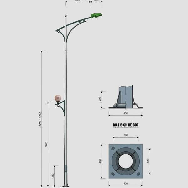 Cột đèn cao áp tròn côn rời cần cao 8m TC8-78