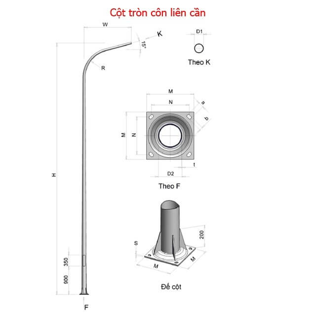 cột đèn cao áp theo thiết kế