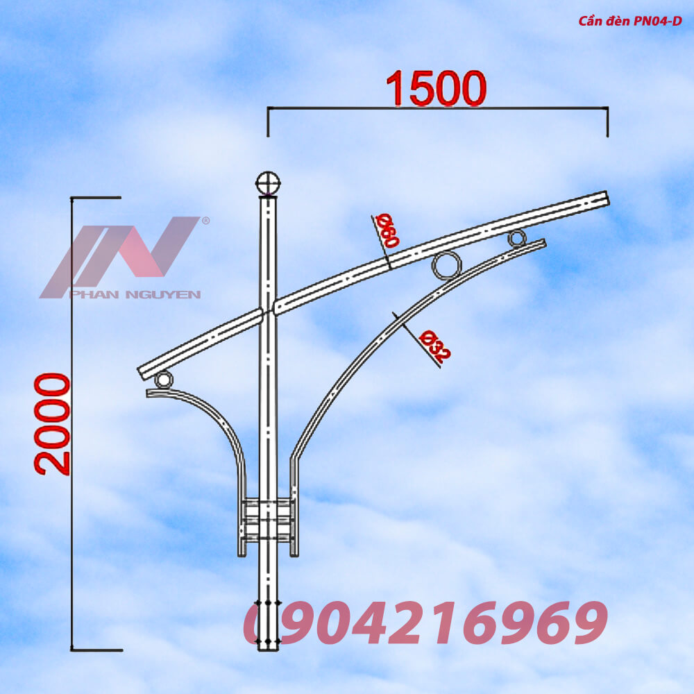 Cần đèn cao áp đơn PN04-D thiết kế đơn giản, không kém phần tinh tế