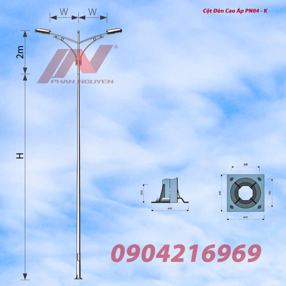 Cột đèn cao áp bát giác rời cần cao 7m lắp cần đèn PN04-K