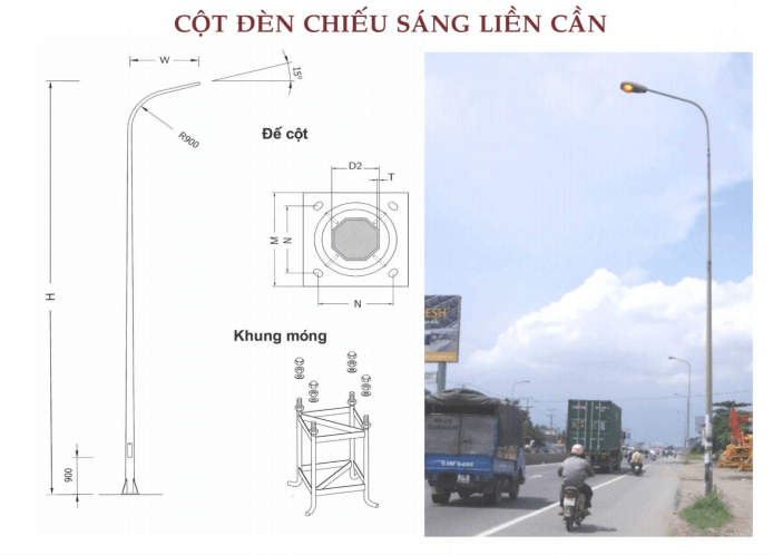 Thông số kỹ thuật của cột đèn cao áp tròn côn liền cần đơn