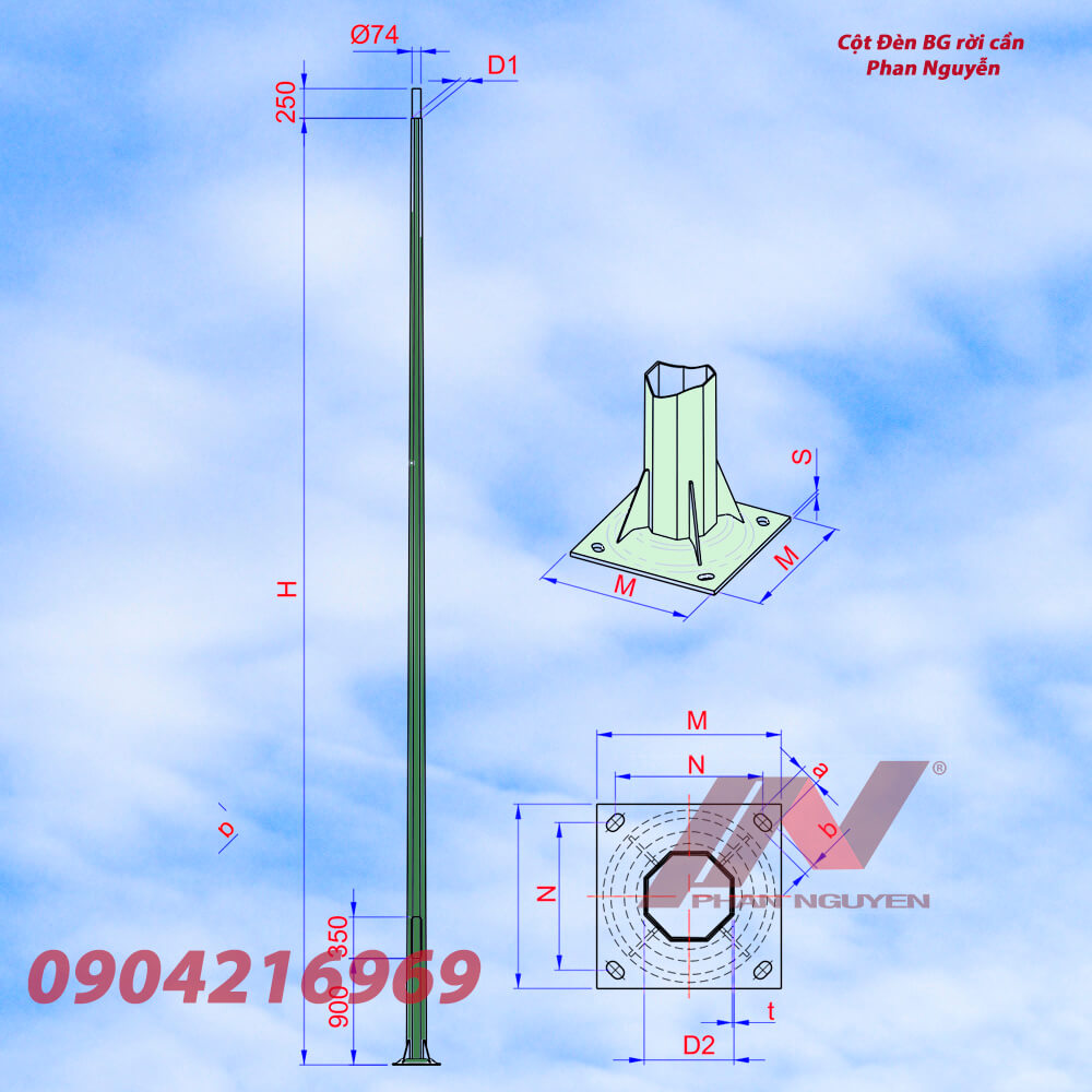 Cột đèn cao áp bát giác rời cần BG6-78