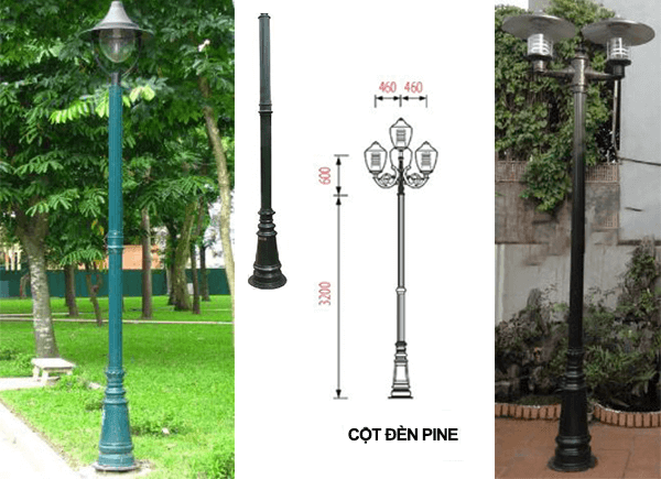 Cột đèn sân vườn PINE đế gang thân nhôm định hình cao 4m