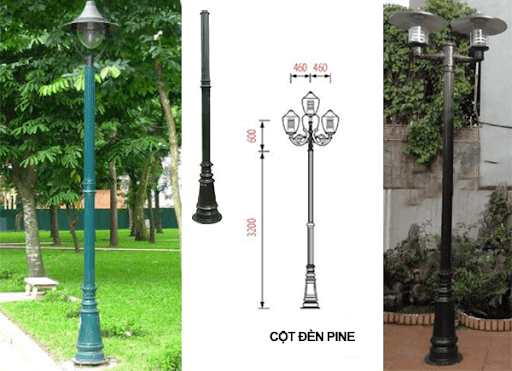 Cột đèn sân vườn PINE đế gang thân nhôm định hình cao 5m