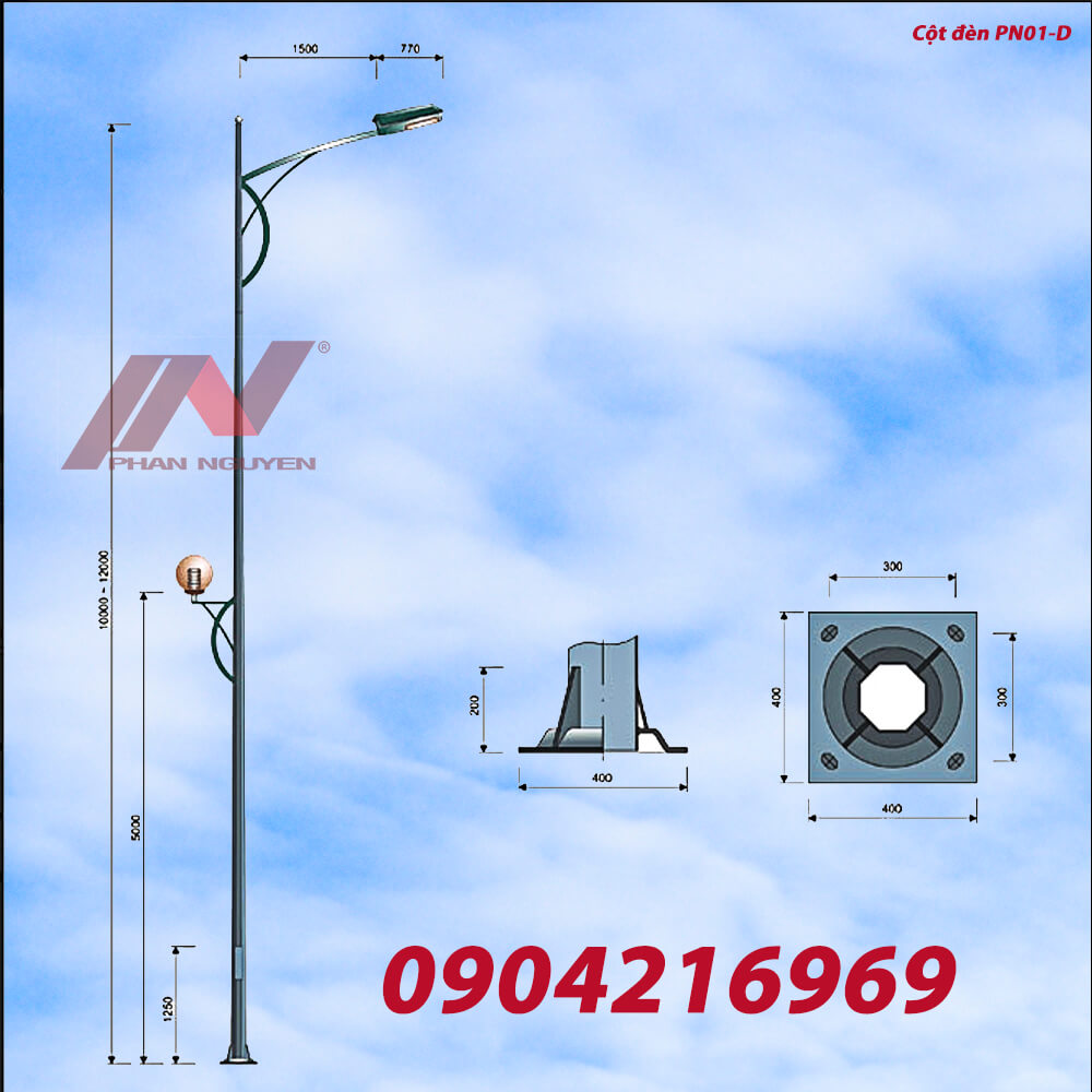 cột đèn cao áp cao 11m bát giác PN01-D