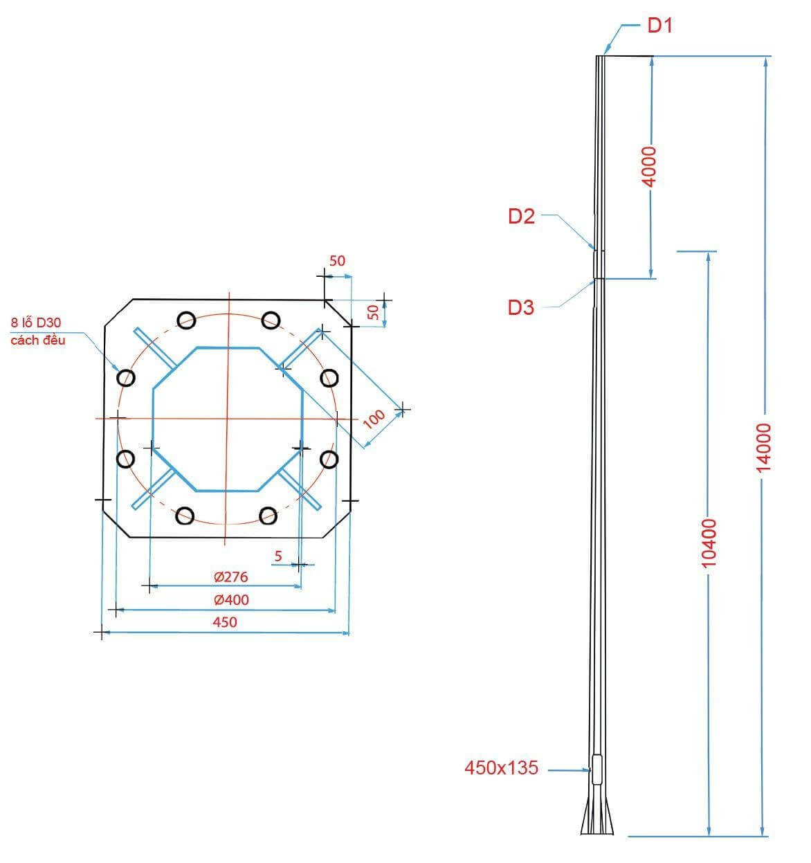 Bộ phận cột đèn rất quan trọng