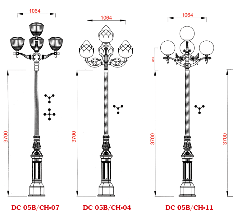 Trụ đèn sân vườn DC05B có cấu trúc ưu việt thích hợp mọi điều kiện thời tiết và khí hậu