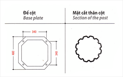 Đế Cột đèn sân vườn DC05B tay chùm CH06 - 5 bóng làm bằng gang