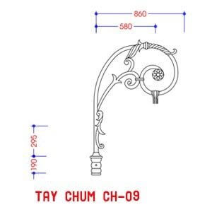 Cột sân vườn DC05B đế gang thân nhôm lắp tay chùm CH09 - 1 bóng treo