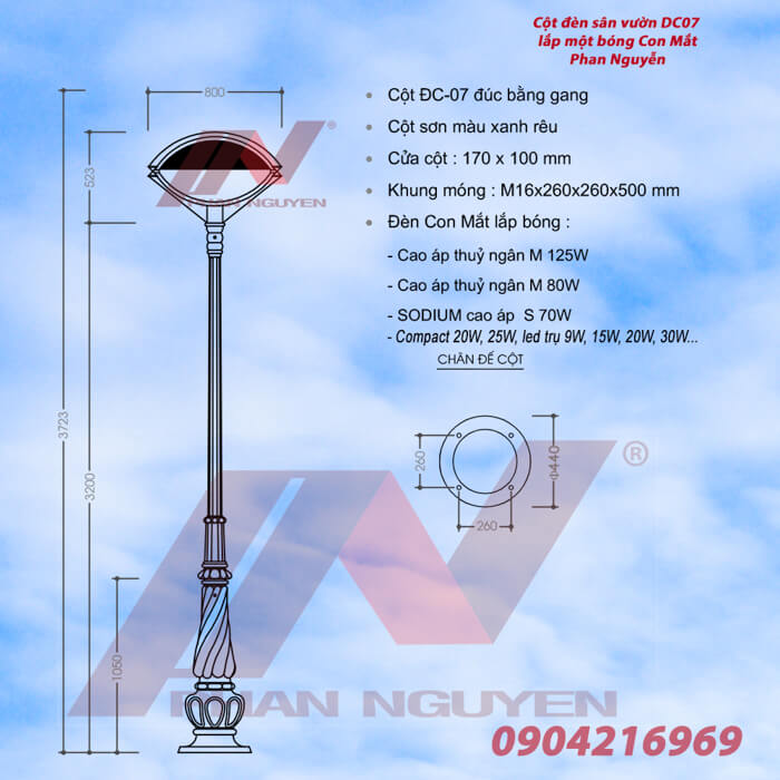 Cột đèn sân vườn Banian DC 07 lắp đèn con mắt