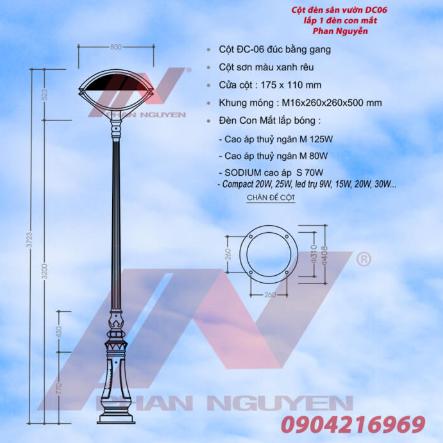 Cột đèn sân vườn DC06 lắp đèn con mắt