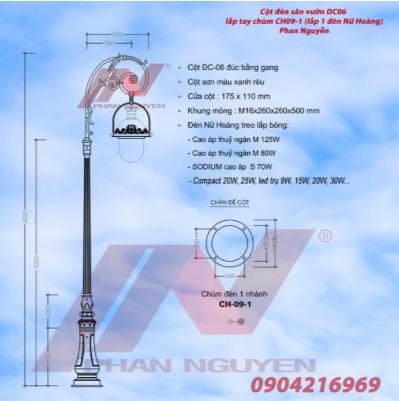 Cột đèn sân vườn DC06 lắp đèn nữ hoàng