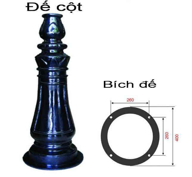 Đế cột đèn DC06 được làm từ vật liệu gang chắc chắn