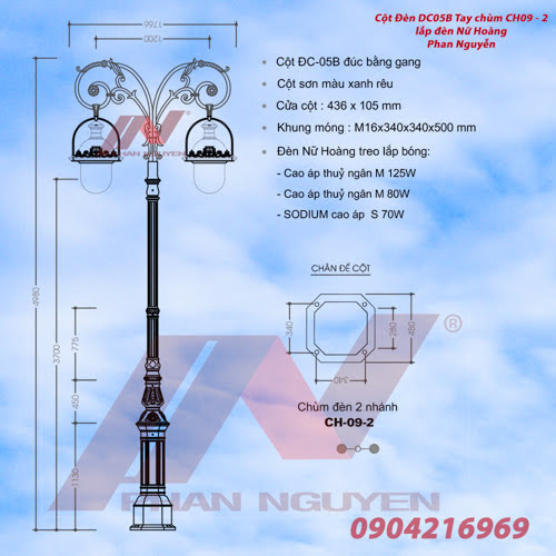 Cột đèn sân vườn 2 bóng đơn giản, hiện đại